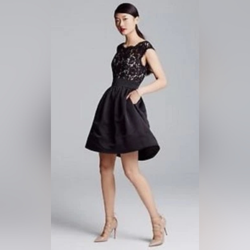 Eliza J Black Lace And Faille Dress 6
